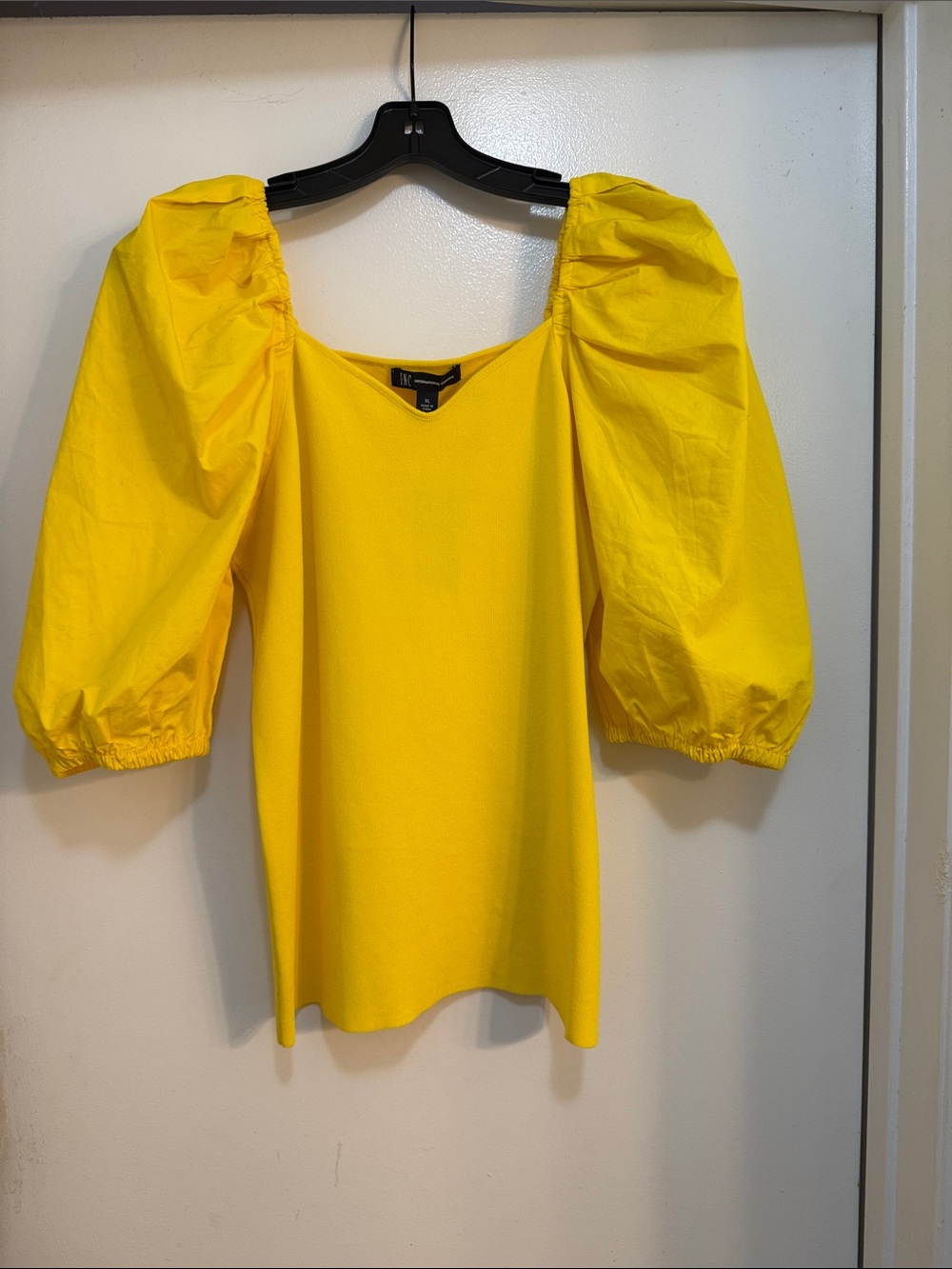 INC International Concepts Bright Yellow Puff-Sleeve Blouse